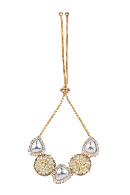 Shop Vasundhara Gold Plated Diamonds, Stones, Pearls Umrao American Embellished Bracelet at Aza Fashions Shop_Vasundhara_Gold Plated Diamonds, Stones, Pearls Umrao American Embellished Bracelet _at_Aza_Fashions