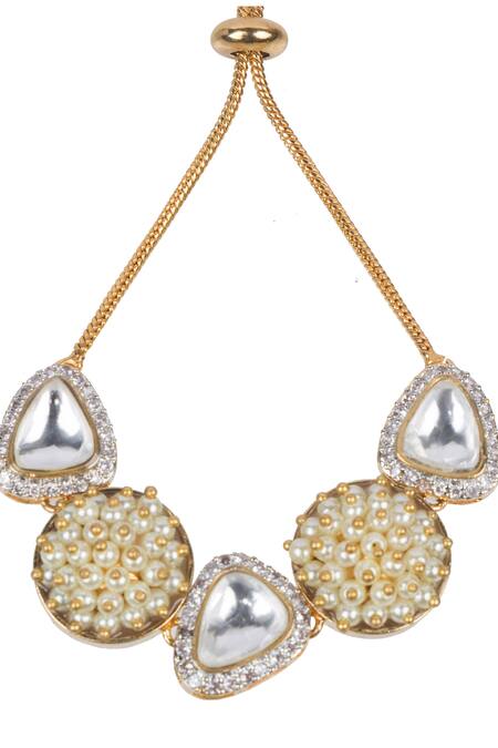 Vasundhara Gold Plated Diamonds, Stones, Pearls Umrao American Embellished Bracelet Online at Aza Fashions Vasundhara_Gold Plated Diamonds, Stones, Pearls Umrao American Embellished Bracelet _Online_at_Aza_Fashions
