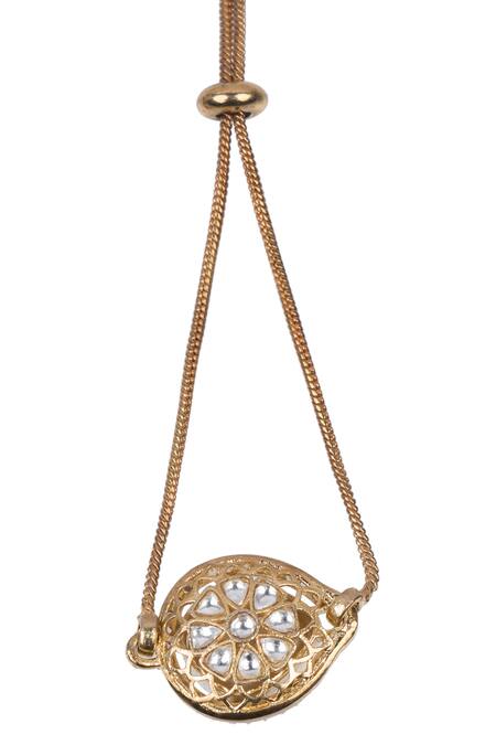 Vasundhara_Gold Plated Diamonds, Stones Rafia Tear Drop Shaped Bracelet _Online_at_Aza_Fashions