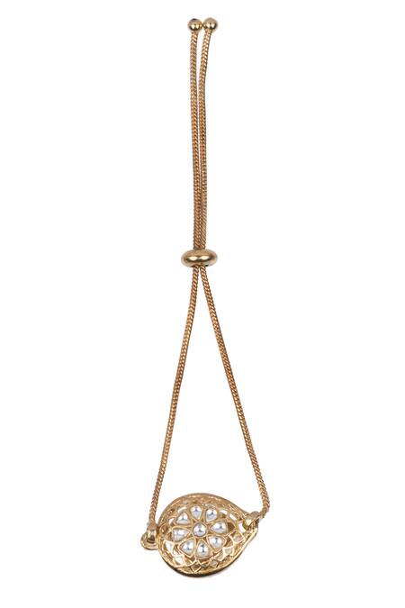 Shop_Vasundhara_Gold Plated Diamonds, Stones Rafia Tear Drop Shaped Bracelet _Online_at_Aza_Fashions