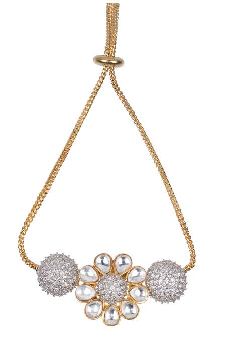 Vasundhara_Gold Plated Stones, Diamonds, Crystals Parizad Flower Shaped Bracelet_Online_at_Aza_Fashions