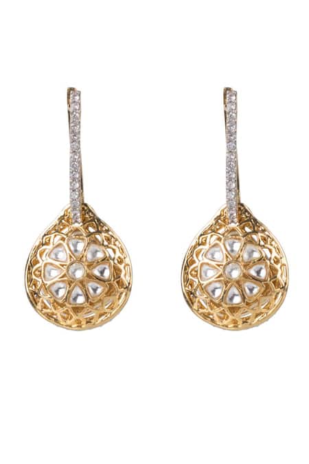 Shop Vasundhara Gold Plated Crystals, Diamonds Geetika Tear Drop Shaped Danglers at Aza Fashions Shop_Vasundhara_Gold Plated Crystals, Diamonds Geetika Tear Drop Shaped Danglers _at_Aza_Fashions
