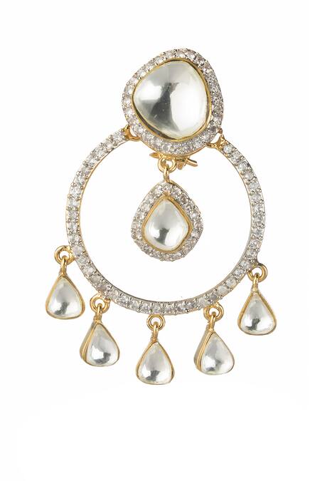 Vasundhara_Gold Plated Zari, Crystals Ayra Circular Hoop Earrings_Online_at_Aza_Fashions