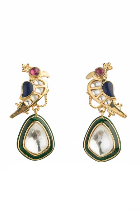 Shop_Vasundhara_Multi Color Rhinestones, Stones Harini Kundan Drop Earrings _at_Aza_Fashions