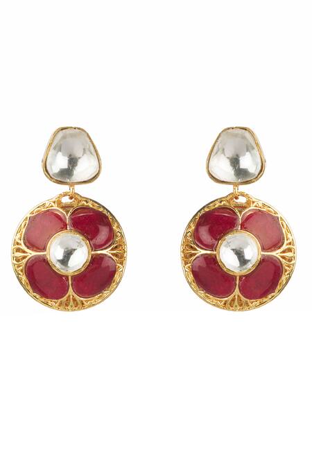 Shop Vasundhara Gold Plated Rhinestones, Stones Aishani Tear Drop Embellished Earrings at Aza Fashions Shop_Vasundhara_Gold Plated Rhinestones, Stones Aishani Tear Drop Embellished Earrings_at_Aza_Fashions