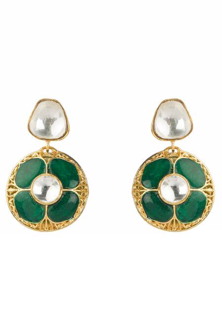 Shop Vasundhara Gold Plated Rhinestones, Stones Aishani Rhodolite Earrings at Aza Fashions Shop_Vasundhara_Gold Plated Rhinestones, Stones Aishani Rhodolite Earrings_at_Aza_Fashions