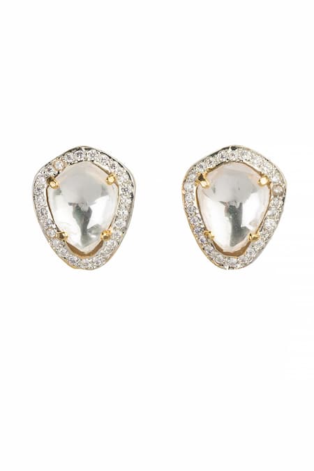 Shop Vasundhara Gold Plated Diamonds, Stones Leela American Embellished Earrings at Aza Fashions Shop_Vasundhara_Gold Plated Diamonds, Stones Leela American Embellished Earrings _at_Aza_Fashions