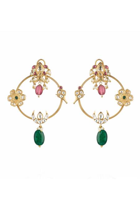 Shop Vasundhara Multi Color Stones Avani Embellished Hoops at Aza Fashions Shop_Vasundhara_Multi Color Stones Avani Embellished Hoops_at_Aza_Fashions