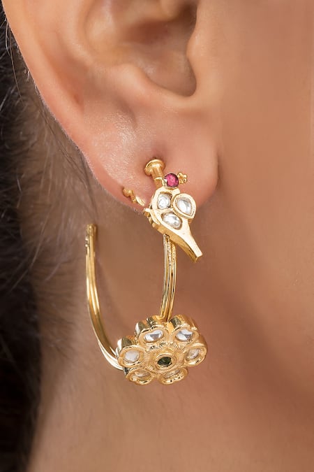 Vasundhara Bhavika Bird Charm & Floral Hoop Earrings 