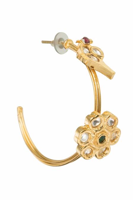 Vasundhara Multi Color Rhinestones, Stones Bhavika Bird Charm And Floral Hoop Earrings Online at Aza Fashions Vasundhara_Multi Color Rhinestones, Stones Bhavika Bird Charm And Floral Hoop Earrings_Online_at_Aza_Fashions