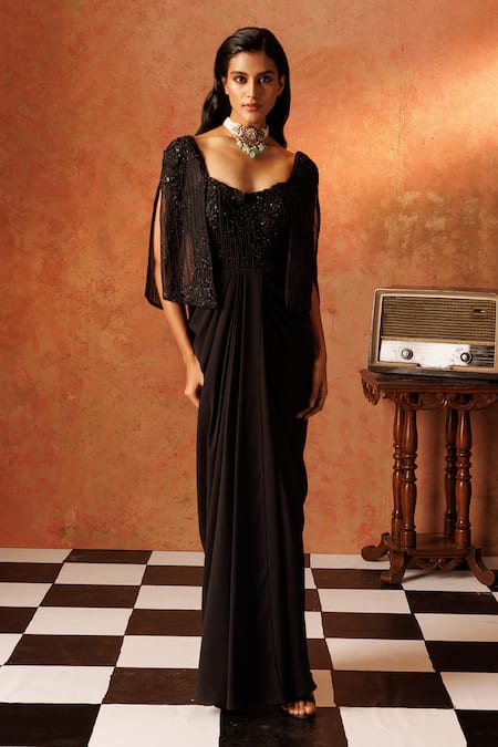 Rishi And Soujit Monotone Pearl Embroidered Gown 