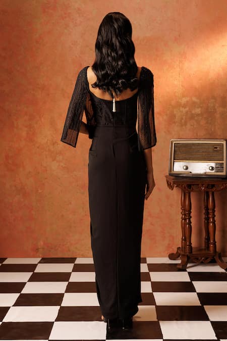 Rishi And Soujit Monotone Pearl Embroidered Gown 