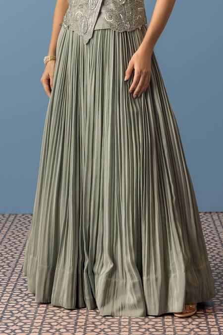 Buy Rishi And Soujit Blue Silk, Crepe Pearls, Sequins, Embroidery Floral Paisley Tunic With Skirt Online at Aza Fashions Buy_Rishi And Soujit_Blue Silk, Crepe Pearls, Sequins, Embroidery Floral Paisley Tunic With Skirt _Online_at_Aza_Fashions