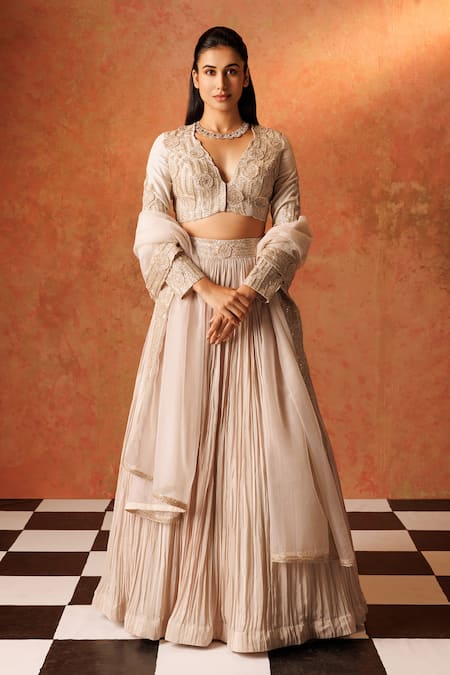 Rishi and Soujit Pleated Lehenga & Embroidered Short Jacket Set 