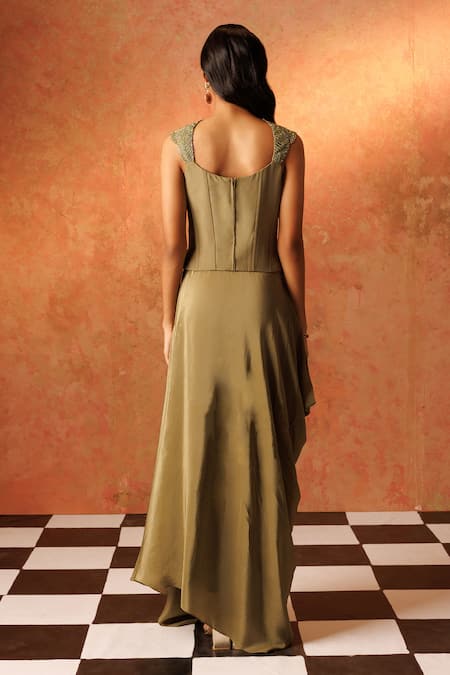 Rishi And Soujit Sequin Embroidered Corset With Draped Skirt 