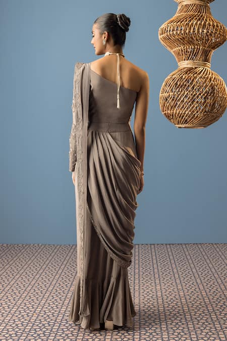 Rishi And Soujit Pre-Draped Saree With Floral Embroidered Blouse 