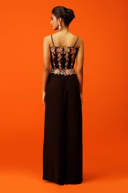 Shop Rishi And Soujit Black Crepe Pearls, Embroidery Thread Work Corset And Flared Pant Set at Aza Fashions Shop_Rishi And Soujit_Black Crepe Pearls, Embroidery Thread Work Corset And Flared Pant Set _at_Aza_Fashions