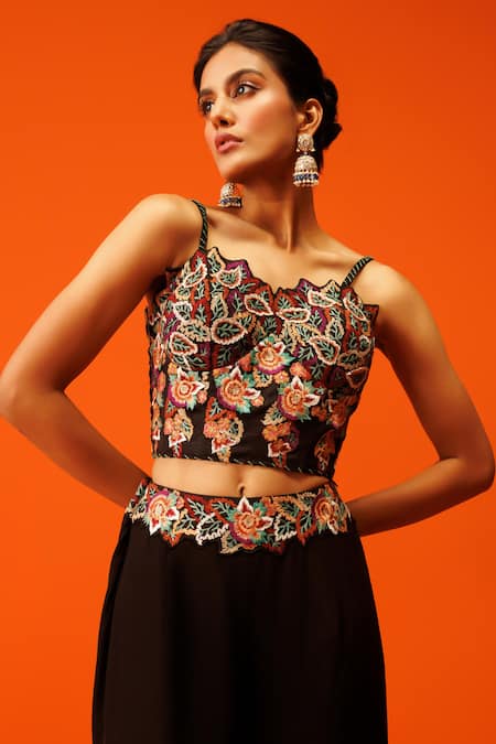 Buy Rishi And Soujit Black Crepe Pearls, Embroidery Thread Work Corset And Flared Pant Set Online at Aza Fashions Buy_Rishi And Soujit_Black Crepe Pearls, Embroidery Thread Work Corset And Flared Pant Set _Online_at_Aza_Fashions