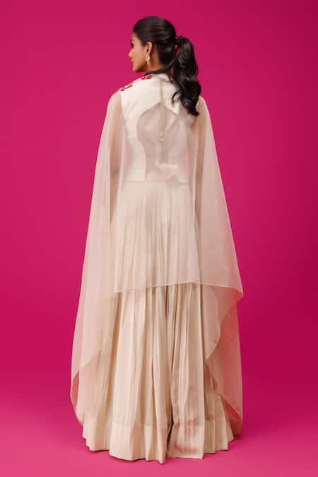 Shop Rishi And Soujit Ivory Georgette, Organza Embroidery Keyhole Neck Thread Waistcoat Lehenga Set at Aza Fashions Shop_Rishi And Soujit_Ivory Georgette, Organza Embroidery Keyhole Neck Thread Waistcoat Lehenga Set _at_Aza_Fashions