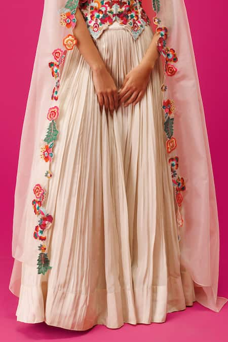 Rishi And Soujit Ivory Georgette, Organza Embroidery Keyhole Neck Thread Waistcoat Lehenga Set Online at Aza Fashions Rishi And Soujit_Ivory Georgette, Organza Embroidery Keyhole Neck Thread Waistcoat Lehenga Set _Online_at_Aza_Fashions