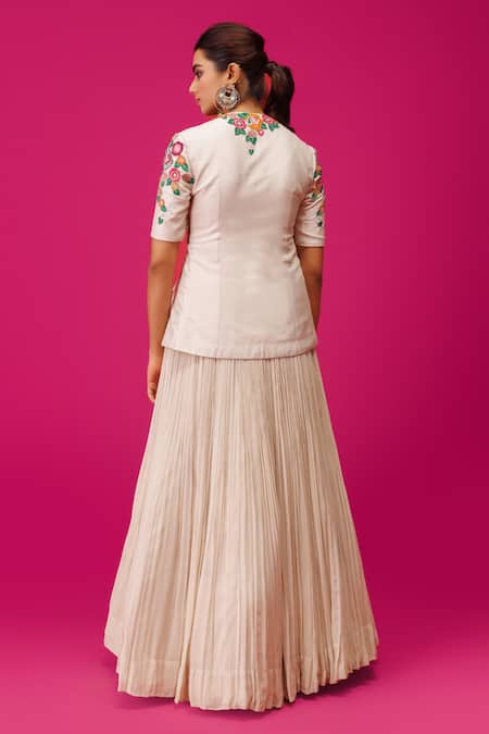 Rishi And Soujit Resham Embroidered Wrap Jacket & Skirt Set 