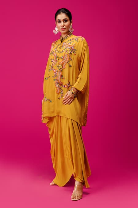 Rishi and Soujit Paisley Embroidered Kaftan & Skirt Set 