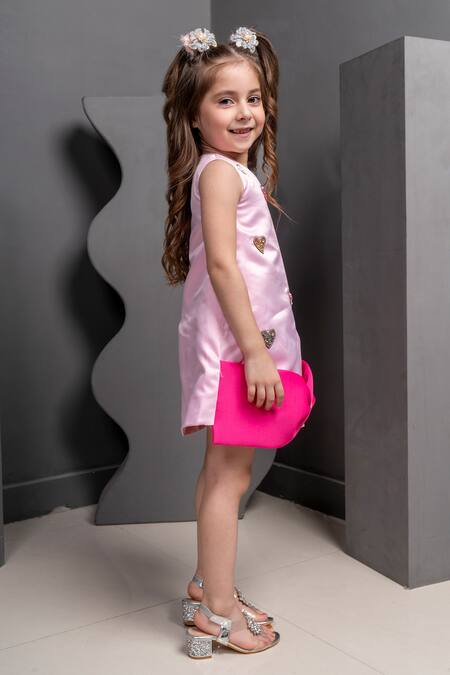 Hoity Moppet Pink Satin Beads, Crystals Little Hearts Beadwork Dress Online at Aza Fashions Hoity Moppet_Pink Satin Beads, Crystals Little Hearts Beadwork Dress _Online_at_Aza_Fashions