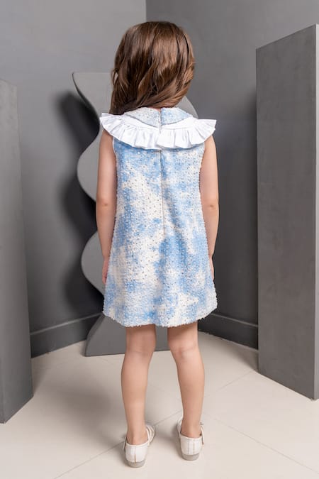 Shop Hoity Moppet Blue Denim Pearls, Sequins Margo Embroidered Dress at Aza Fashions Shop_Hoity Moppet_Blue Denim Pearls, Sequins Margo Embroidered Dress _at_Aza_Fashions