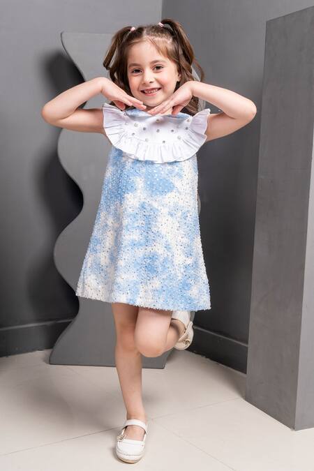 Hoity Moppet Blue Denim Pearls, Sequins Margo Embroidered Dress Online at Aza Fashions Hoity Moppet_Blue Denim Pearls, Sequins Margo Embroidered Dress _Online_at_Aza_Fashions