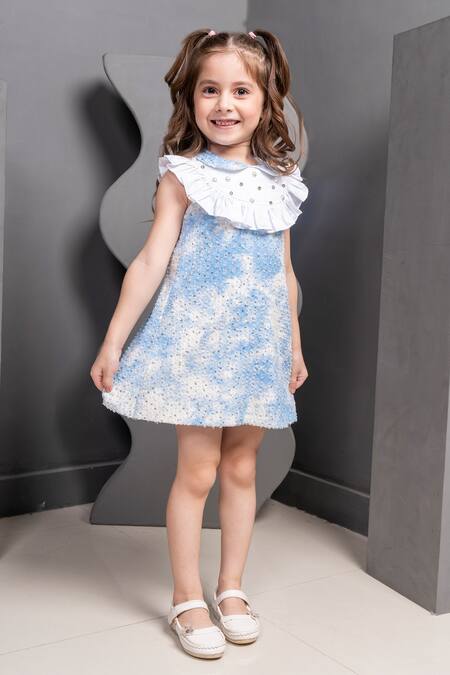 Buy Hoity Moppet Blue Denim Pearls, Sequins Margo Embroidered Dress Online at Aza Fashions Buy_Hoity Moppet_Blue Denim Pearls, Sequins Margo Embroidered Dress _Online_at_Aza_Fashions