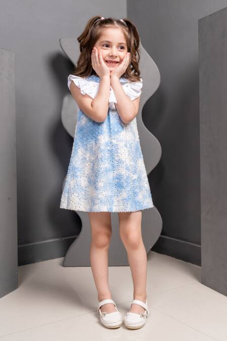 Shop Hoity Moppet Blue Denim Pearls, Sequins Margo Embroidered Dress Online at Aza Fashions Shop_Hoity Moppet_Blue Denim Pearls, Sequins Margo Embroidered Dress _Online_at_Aza_Fashions
