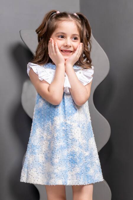 Hoity Moppet Blue Denim Pearls, Sequins Margo Embroidered Dress at Aza Fashions Hoity Moppet_Blue Denim Pearls, Sequins Margo Embroidered Dress _at_Aza_Fashions