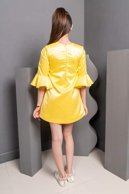 Shop Hoity Moppet Yellow Satin Pearls, Patchwork Mindy Hot Air Balloon Dress at Aza Fashions Shop_Hoity Moppet_Yellow Satin Pearls, Patchwork Mindy Hot Air Balloon Dress _at_Aza_Fashions