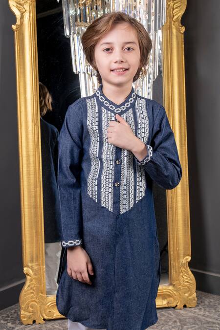 Buy Hoity Moppet Blue Denim, Cotton Embroidery Thread Kurta Set Online at Aza Fashions Buy_Hoity Moppet_Blue Denim, Cotton Embroidery Thread Kurta Set _Online_at_Aza_Fashions