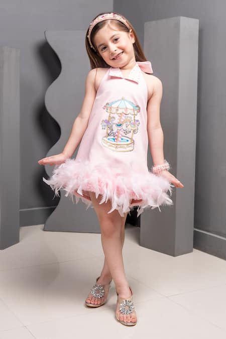 Hoity Moppet Pink Satin Embroidered Patchwork Carousel Dress 