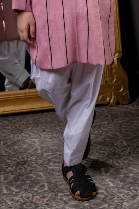 Hoity Moppet Pink Linen Metallic Striped Kurta And Pyjama Set Online at Aza Fashions Hoity Moppet_Pink Linen Metallic Striped Kurta And Pyjama Set _Online_at_Aza_Fashions