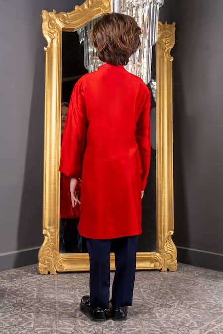 Shop_Hoity Moppet_Red Cotton, Silk Embroidery Spidey Kurta With Pyjama _at_Aza_Fashions