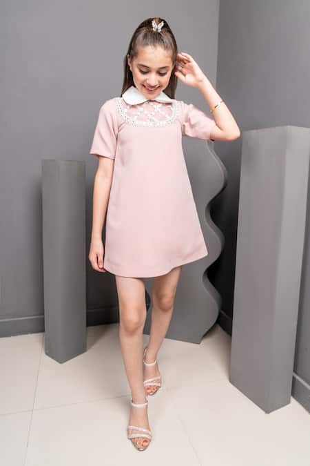 Buy_Hoity Moppet_Pink Crepe Pearls, Beads, Stones Embroidered Work Dress _Online_at_Aza_Fashions