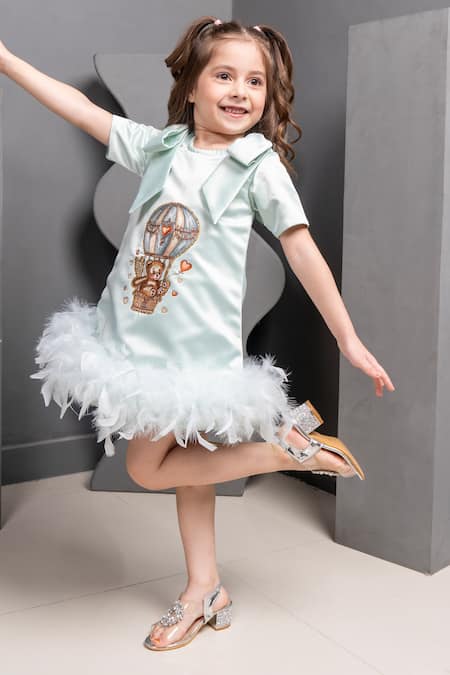 Hoity Moppet_Green Satin Patchwork, Stones Teddy Bear Dress _Online_at_Aza_Fashions