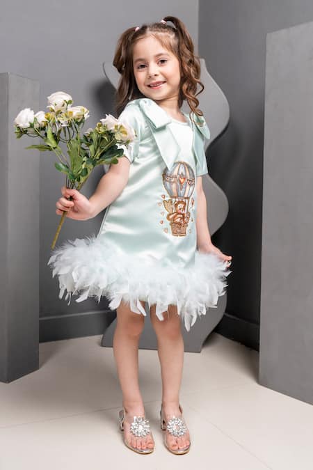 Buy_Hoity Moppet_Green Satin Patchwork, Stones Teddy Bear Dress _Online_at_Aza_Fashions