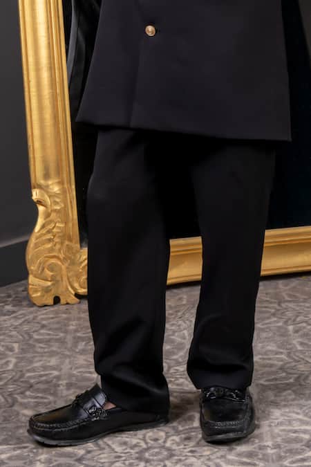 Hoity Moppet_Black Cotton Pearls, Stones, Beads Tusker Embroidered Sherwani With Pant _Online_at_Aza_Fashions