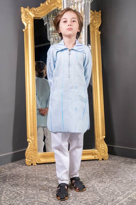 Hoity Moppet Sky Blue Linen, Cotton Metallic Thread Kurta Set Online at Aza Fashions Hoity Moppet_Sky Blue Linen, Cotton Metallic Thread Kurta Set _Online_at_Aza_Fashions