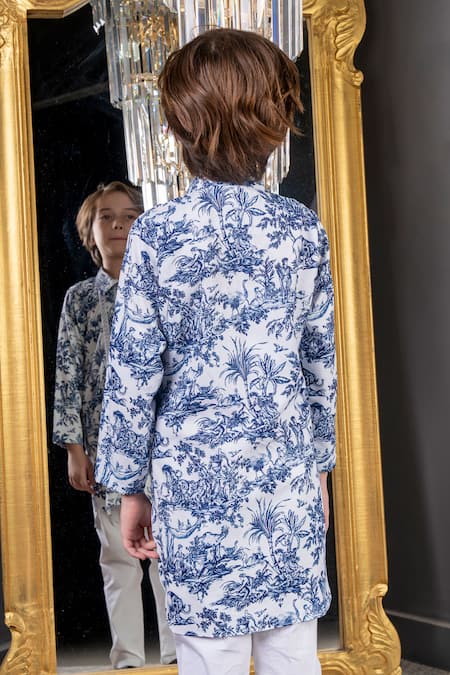 Shop Hoity Moppet Blue Georgette, Cotton Mirrors Abstract Printed Kurta Set at Aza Fashions Shop_Hoity Moppet_Blue Georgette, Cotton Mirrors Abstract Printed Kurta Set _at_Aza_Fashions