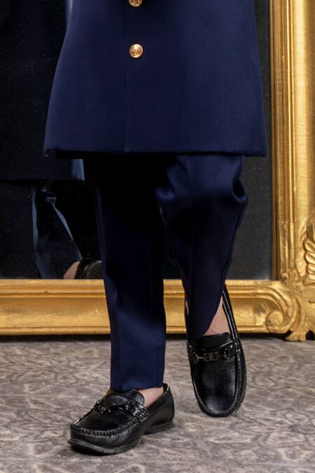 Buy Hoity Moppet Blue Crepe Dragonite Embroidered Sherwani With Pant Online at Aza Fashions Buy_Hoity Moppet_Blue Crepe Dragonite Embroidered Sherwani With Pant _Online_at_Aza_Fashions