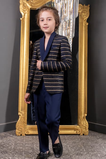 Hoity Moppet_Blue Jacquard, Cotton Envie Blazer With Pant _Online_at_Aza_Fashions