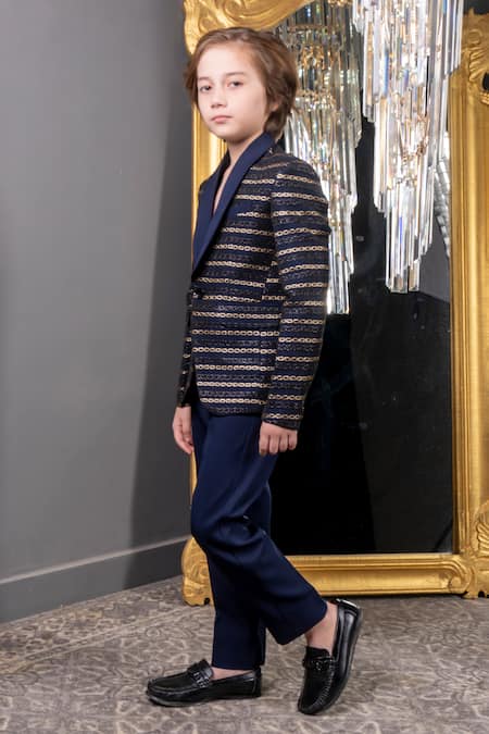 Shop_Hoity Moppet_Blue Jacquard, Cotton Envie Blazer With Pant _Online_at_Aza_Fashions