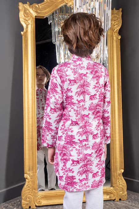 Shop_Hoity Moppet_Pink Georgette Embroidery, Mirrors Florent Abstract Print Kurta With Pyjama _at_Aza_Fashions