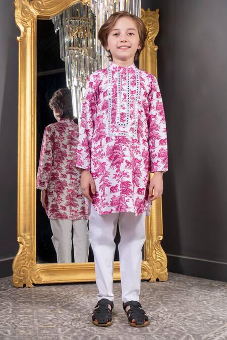 Hoity Moppet_Pink Georgette Embroidery, Mirrors Florent Abstract Print Kurta With Pyjama _Online_at_Aza_Fashions