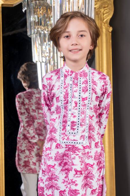 Hoity Moppet_Pink Georgette Embroidery, Mirrors Florent Abstract Print Kurta With Pyjama _at_Aza_Fashions