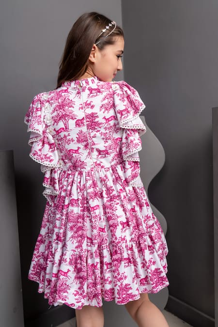 Shop_Hoity Moppet_Pink Georgette Embroidery, Applique Abstract Tiered Dress _at_Aza_Fashions